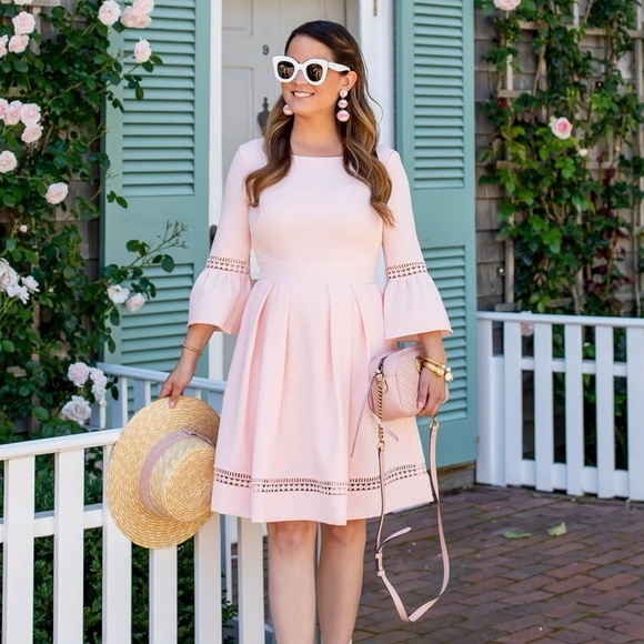 Eliza J Dresses & Skirts - Eliza J Bell Sleeve Lace Inset Fit & Flare Pink Women's Dress Size 2 Petite